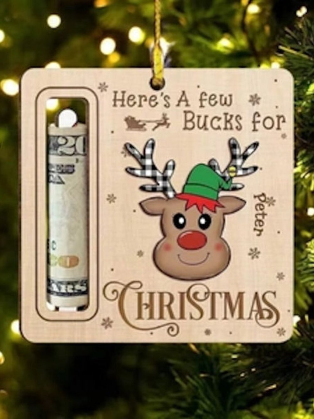 Christmas Wooden Money Holder Ornament NIP‎